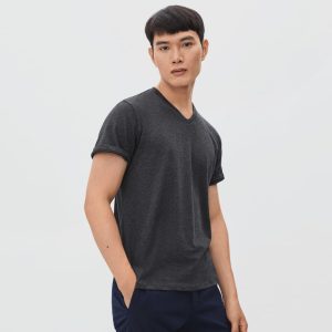 Alternative view of The Organic Cotton V-Neck Tee | Heather Charcoal