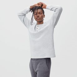 Alternative view of The Waffle Long-Sleeve Henley Tee | Heathered Light Grey
