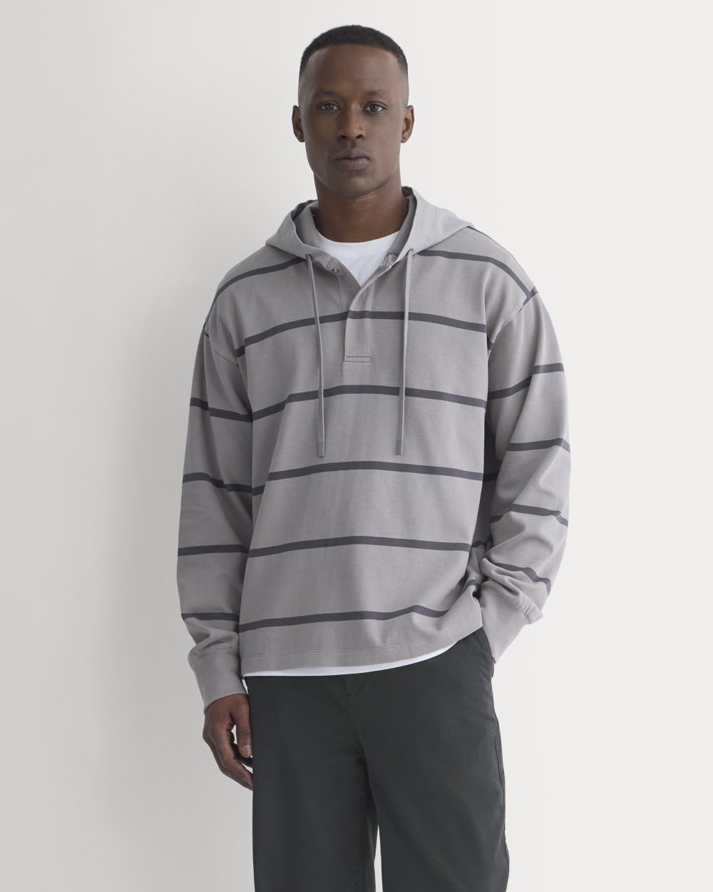 Vintage Rugby Hoodie | Overdye Charcoal Gray Stripe