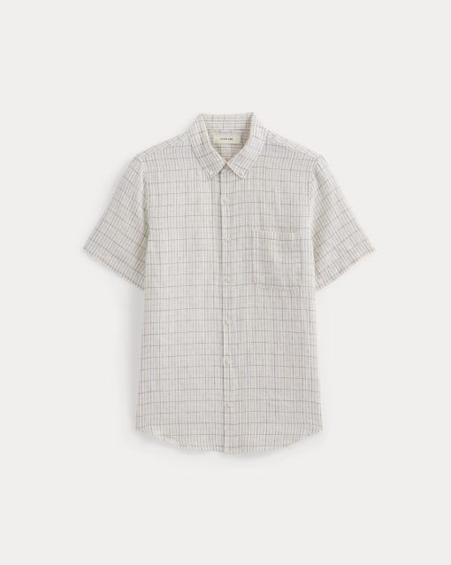 Alternative view of The Classic Short-Sleeve Shirt in Linen | Bone Plaid