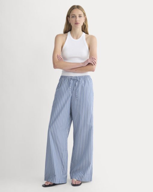 Wide-Leg Drawstring Pant in Washed Poplin | Dutch Blue / Bone