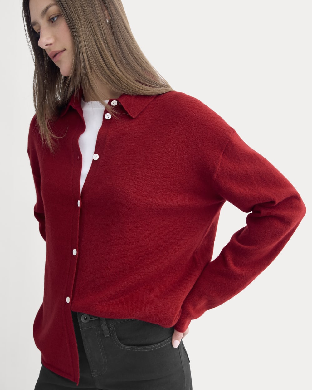 Cashmere Button-Up Shirt | Berry Red - Image 5