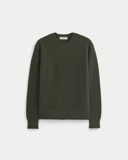 Alternative view of Waffle Rollneck Crew in Everyday Cotton | Dark Green